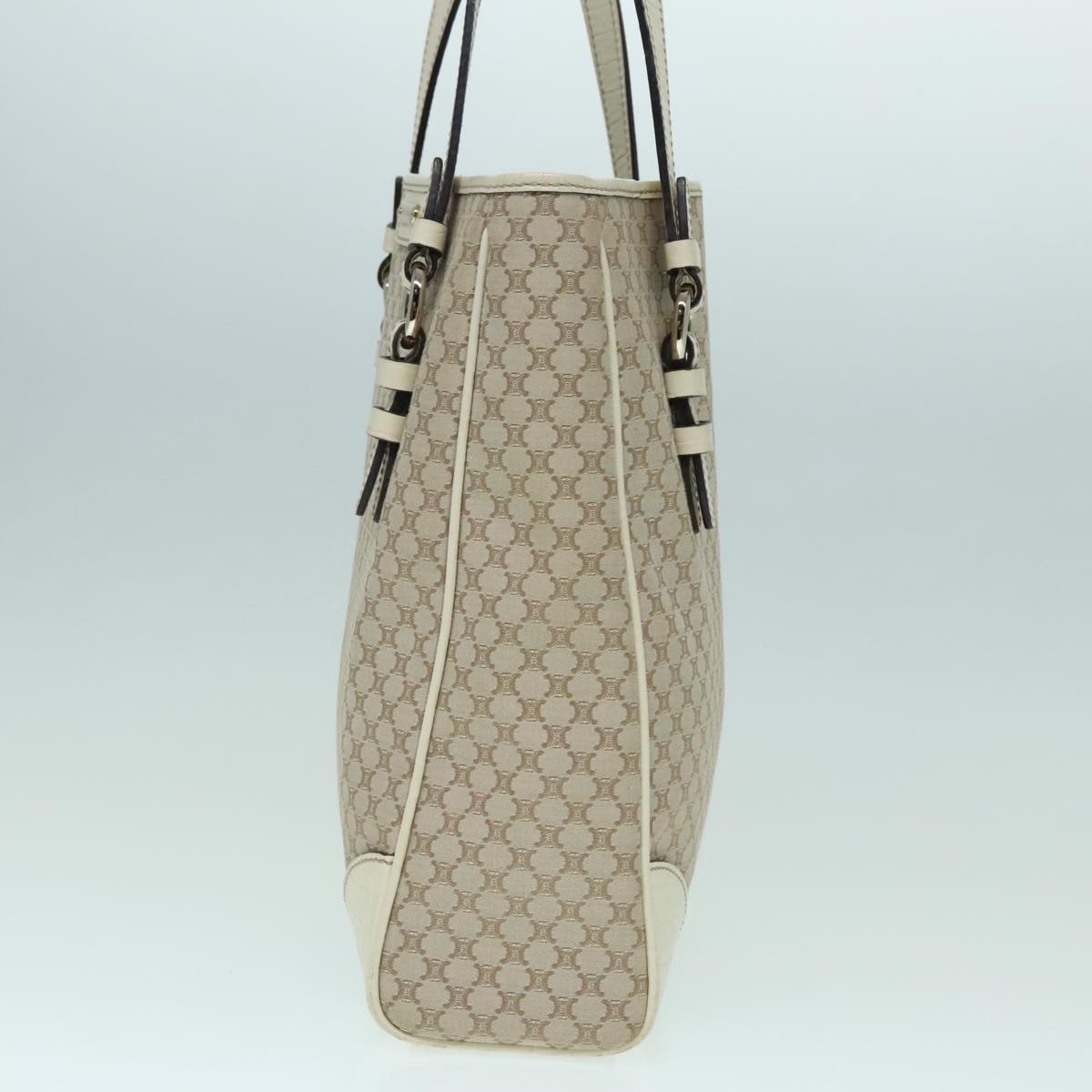 CELINE Macadam Canvas Tote Bag Beige Ivory Silver Auth 93010