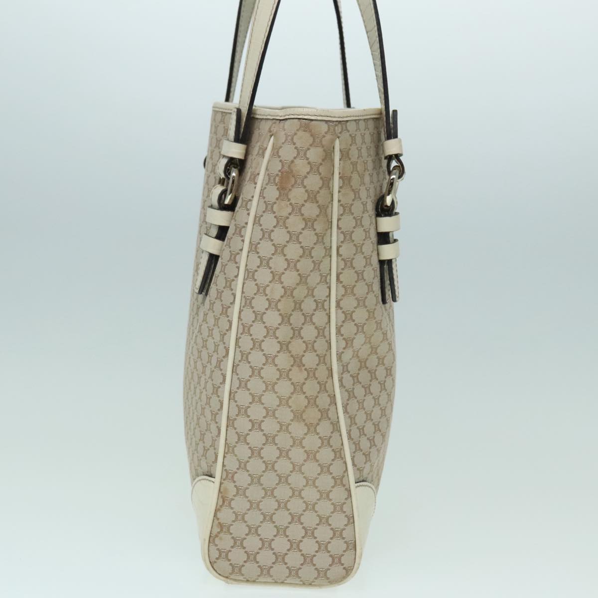 CELINE Macadam Canvas Tote Bag Beige Ivory Silver Auth 93010