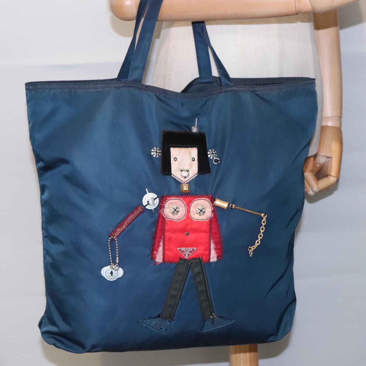 PRADA Robot Tote Bag Nylon Navy Auth 93015