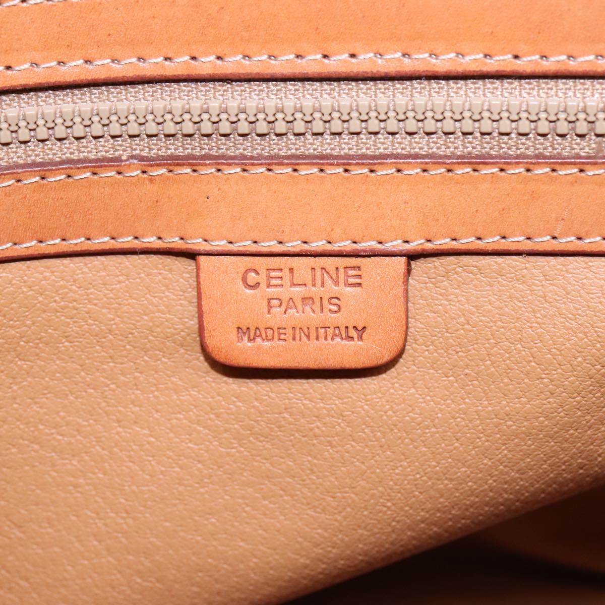 CELINE Macadam Canvas Tote Bag Beige Gold Auth 93026