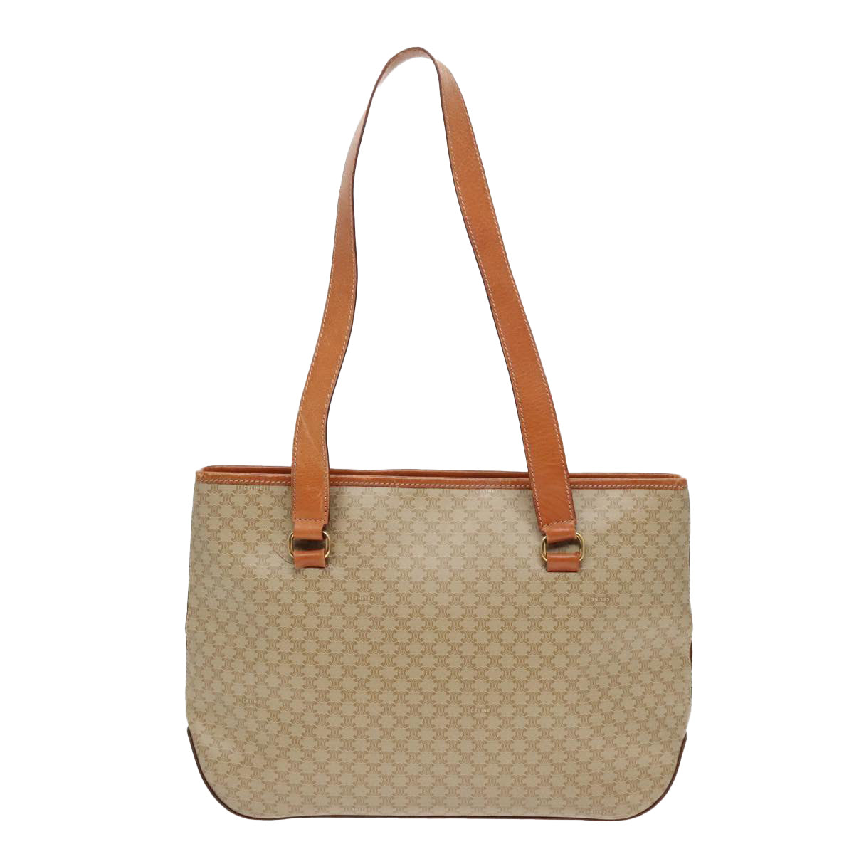 CELINE Macadam Canvas Tote Bag Beige Gold Auth 93026