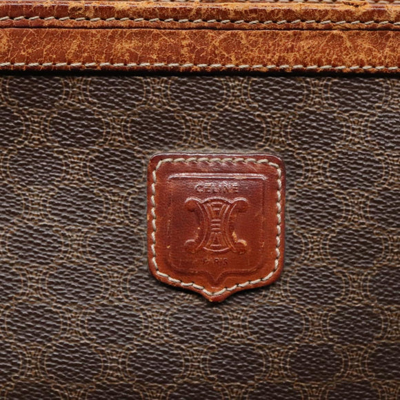 CELINE Macadam Canvas Clutch Bag PVC Leather Brown Gold Auth 93034