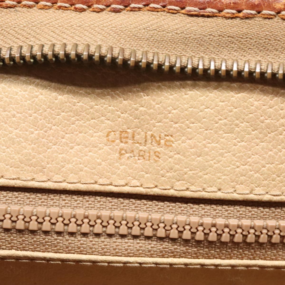 CELINE Macadam Canvas Clutch Bag PVC Leather Brown Gold Auth 93034