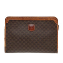 CELINE Macadam Canvas Clutch Bag PVC Leather Brown Gold Auth 93034-13