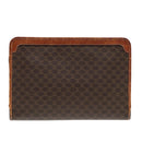 CELINE Macadam Canvas Clutch Bag PVC Leather Brown Gold Auth 93034-2
