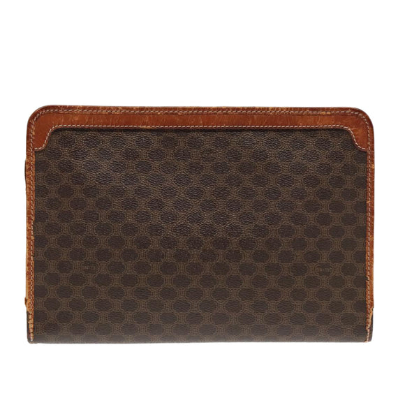 CELINE Macadam Canvas Clutch Bag PVC Leather Brown Gold Auth 93034