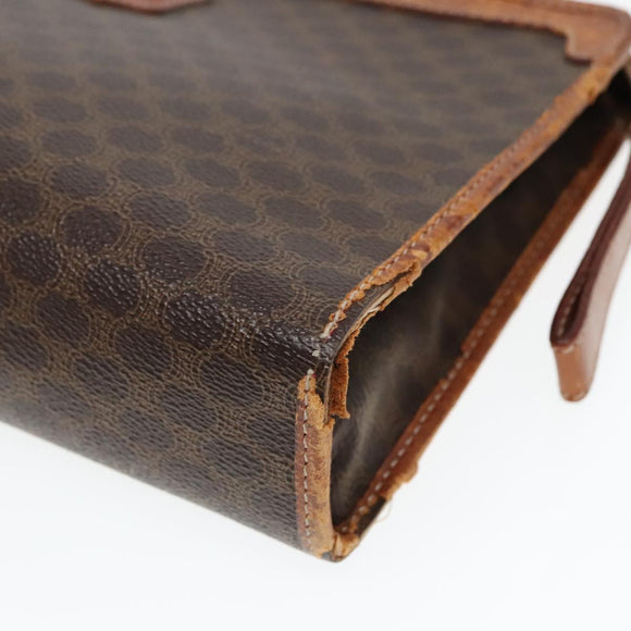 CELINE Macadam Canvas Clutch Bag PVC Leather Brown Gold Auth 93034