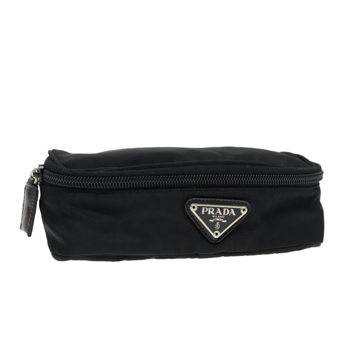 PRADA Vanity Pouch Nylon Black Silver Auth 93039