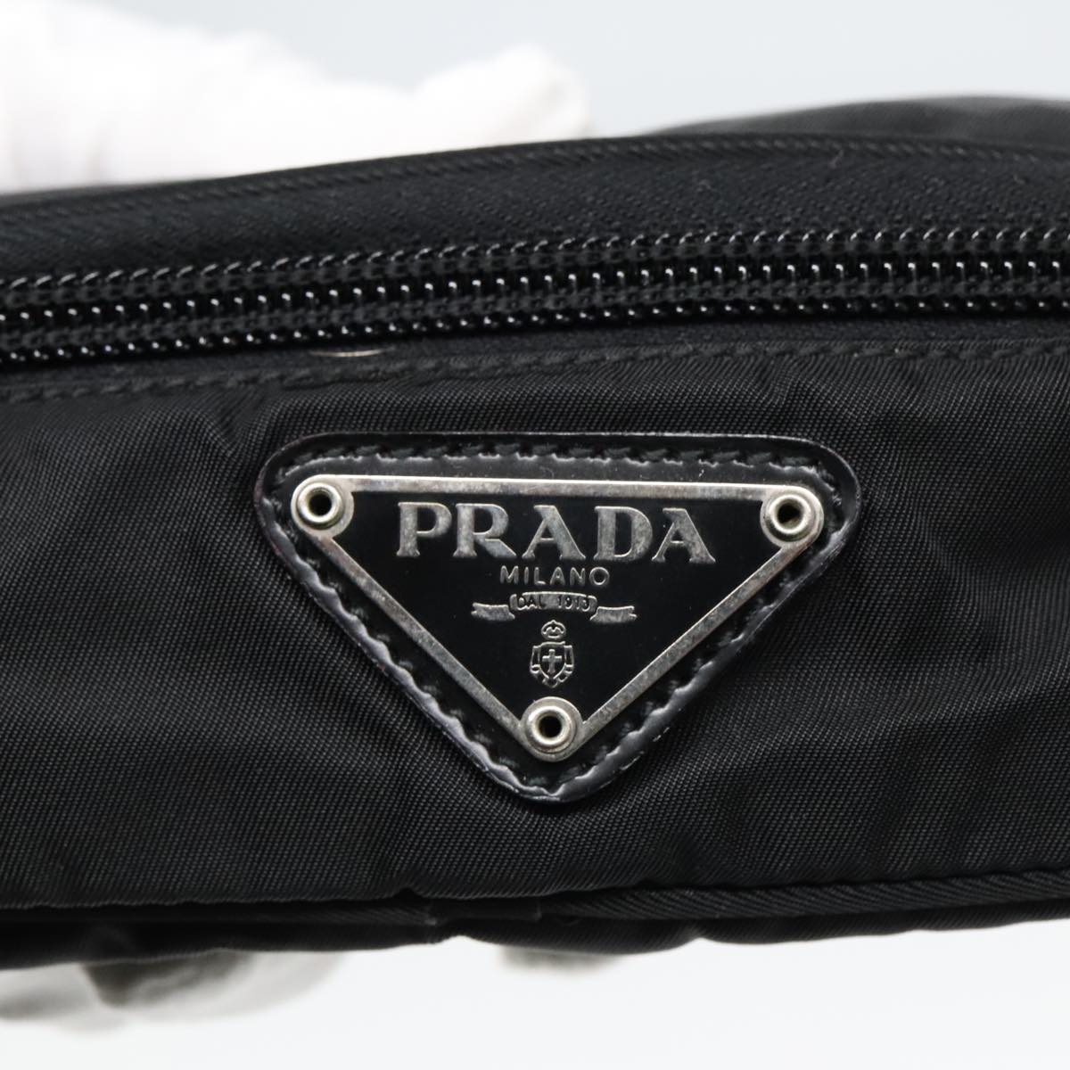 PRADA Vanity Pouch Nylon Black Silver Auth 93039