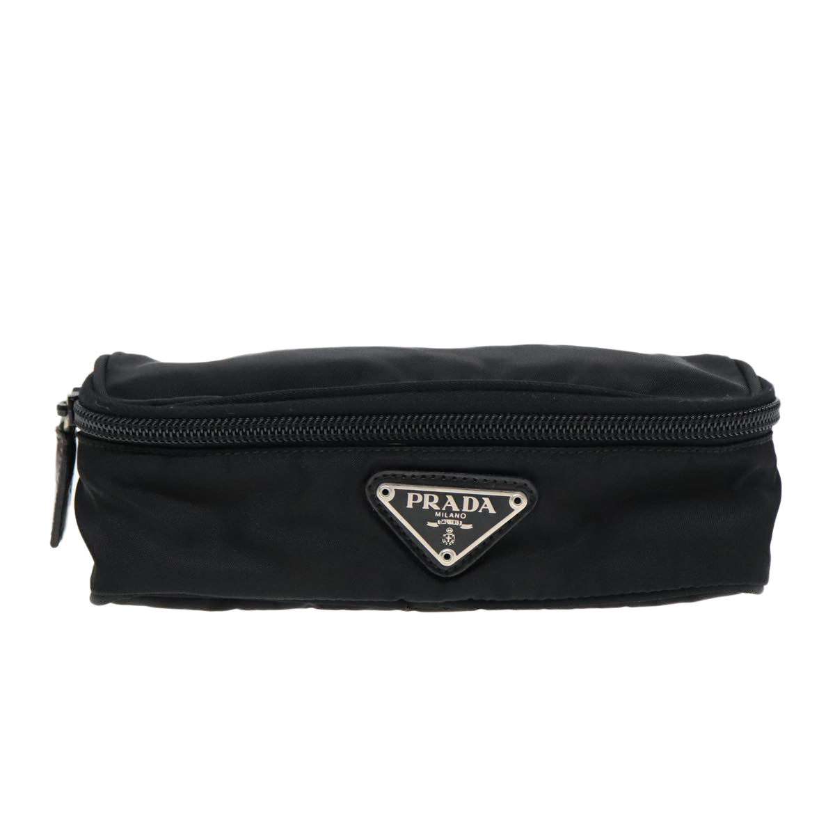 PRADA Vanity Pouch Nylon Black Silver Auth 93039