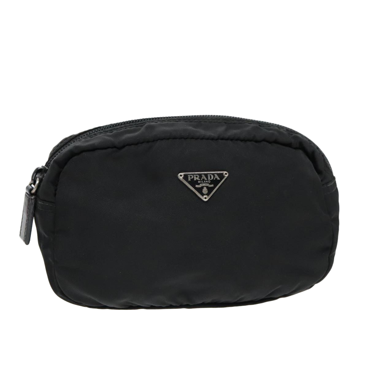 PRADA Mini Pouch Nylon Black Silver Auth 93041