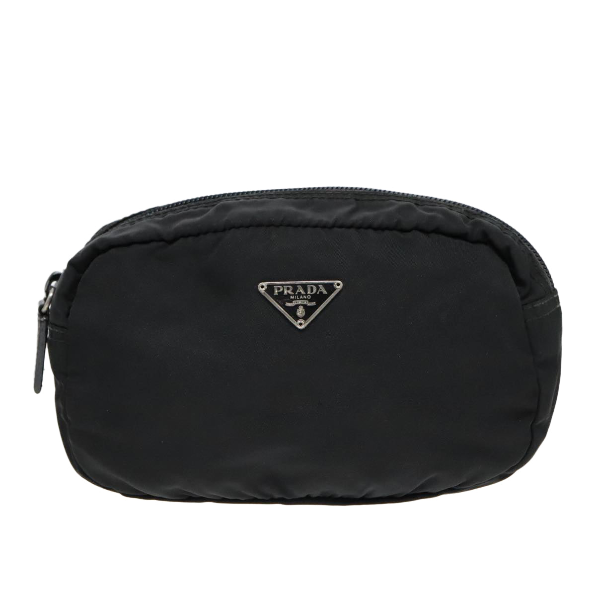 PRADA Mini Pouch Nylon Black Silver Auth 93041