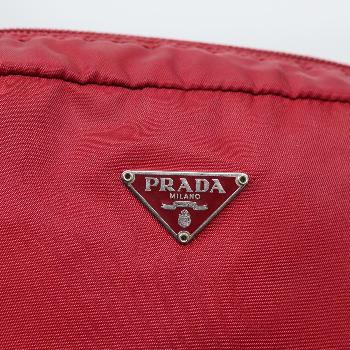 PRADA Pouch Nylon Red Silver Auth 93043