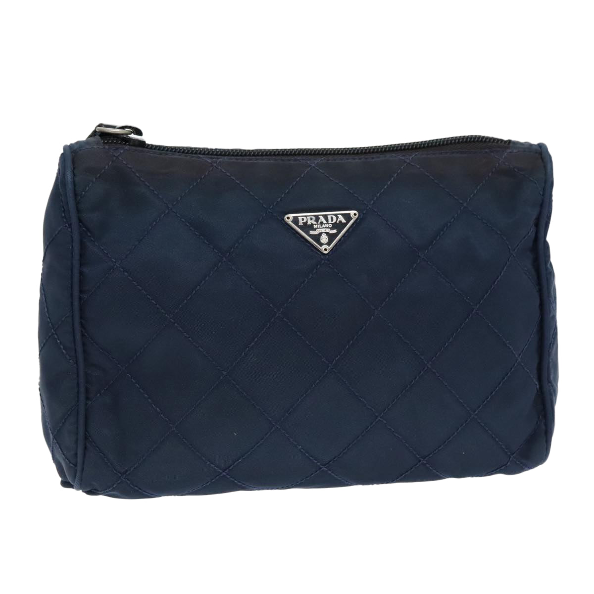 PRADA Pouch Nylon Navy Silver Auth 93044