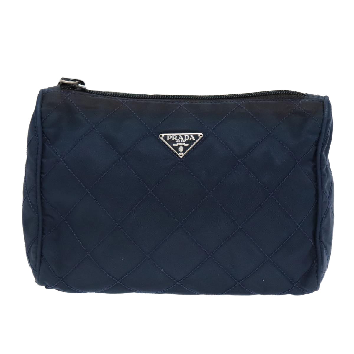 PRADA Pouch Nylon Navy Silver Auth 93044