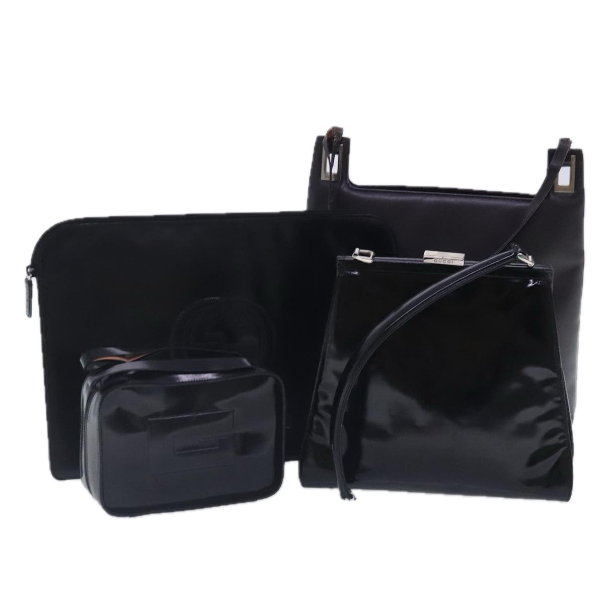 GUCCI Shoulder Bag Patent leather 4Set Black Auth 93048