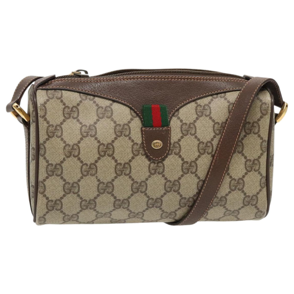 GUCCI GG Supreme Web Sherry Line Shoulder Bag PVC Beige Green Red Auth 93075