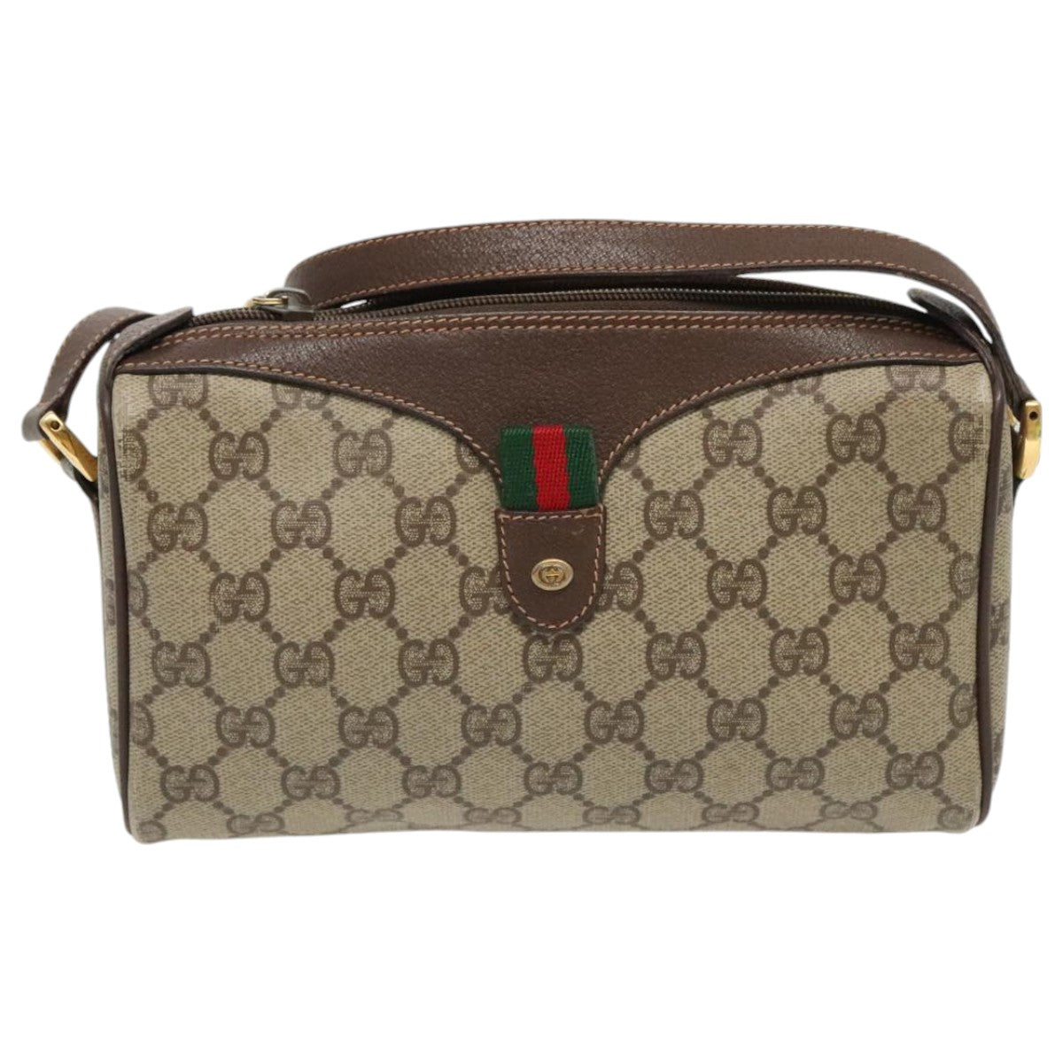 GUCCI GG Supreme Web Sherry Line Shoulder Bag PVC Beige Green Red Auth 93075