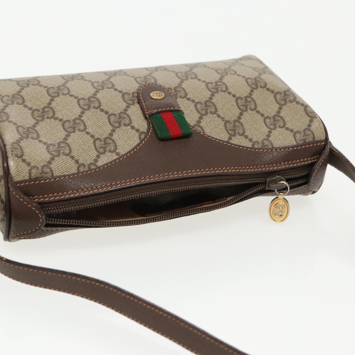 GUCCI GG Supreme Web Sherry Line Shoulder Bag PVC Beige Green Red Auth 93075