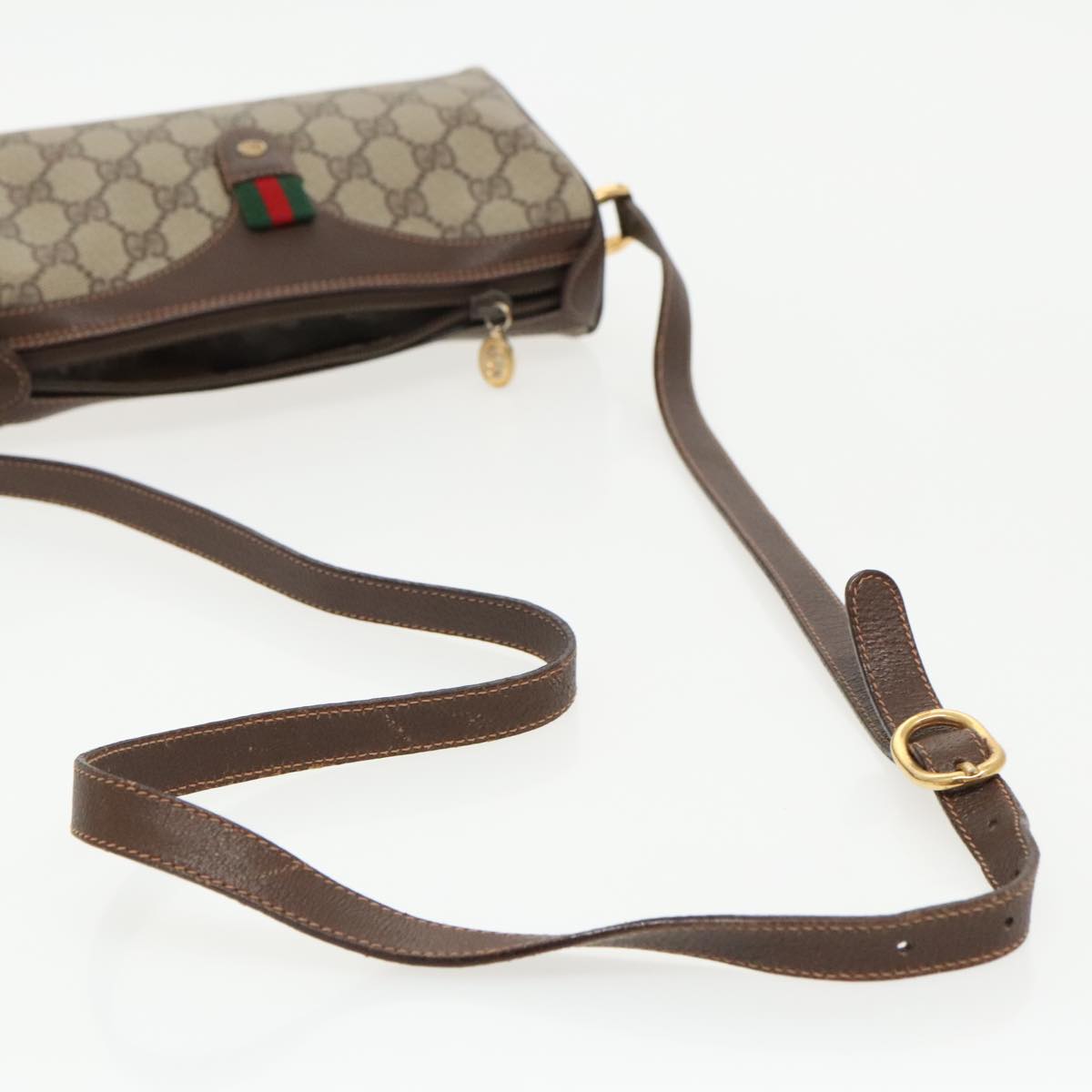 GUCCI GG Supreme Web Sherry Line Shoulder Bag PVC Beige Green Red Auth 93075