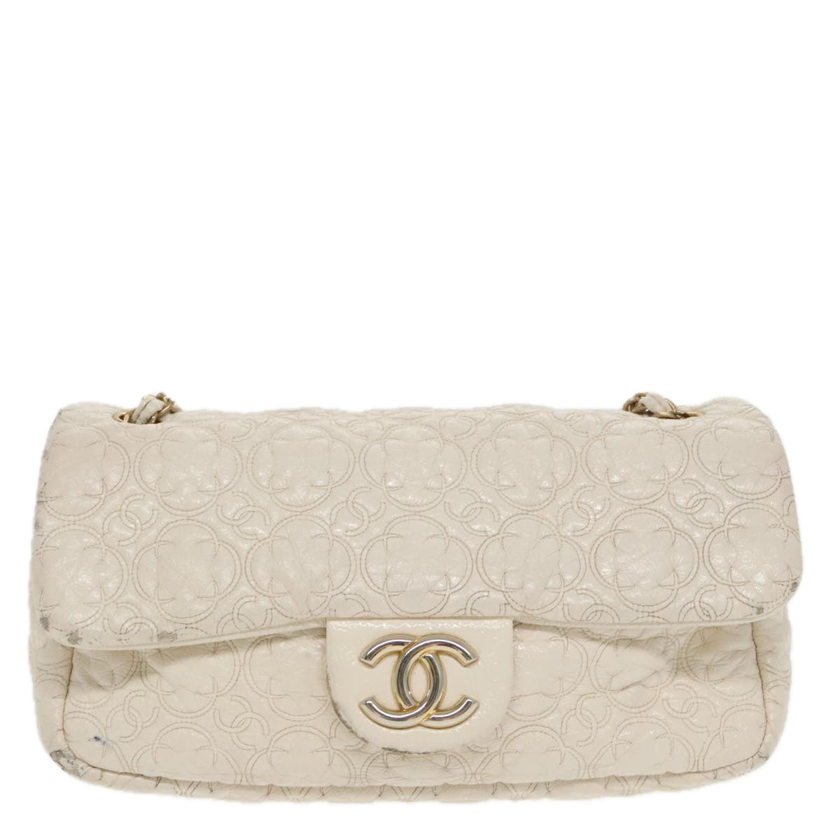 CHANEL Chain Shoulder Bag Leather White CC Auth 93079 - 0