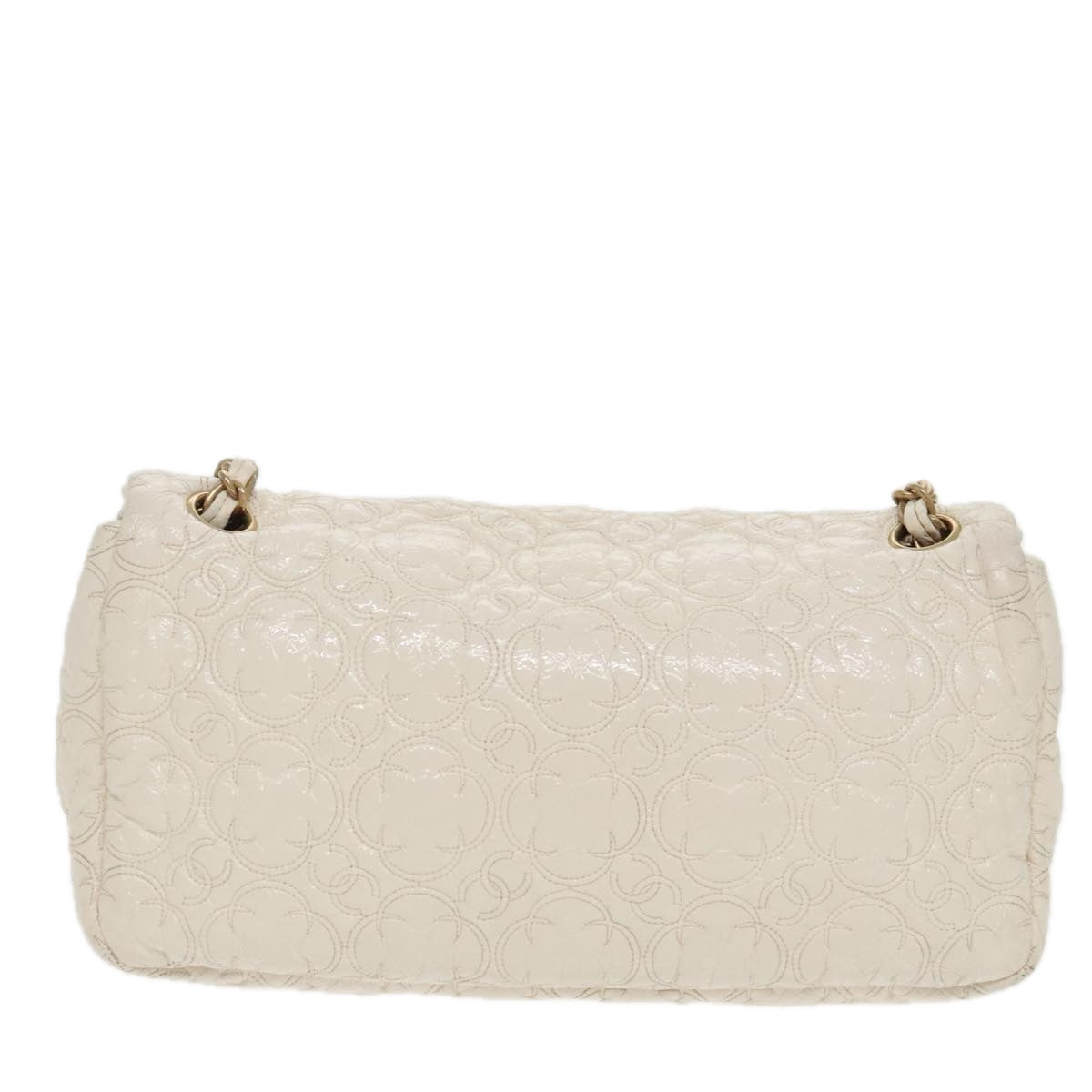 CHANEL Chain Shoulder Bag Leather White CC Auth 93079