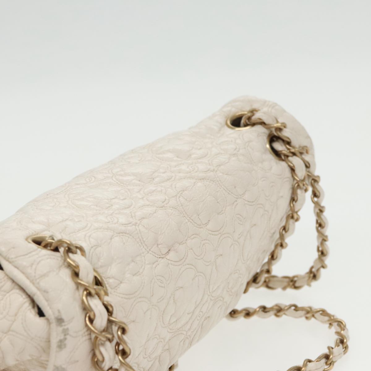 CHANEL Chain Shoulder Bag Leather White CC Auth 93079