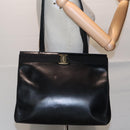 Salvatore Ferragamo Shoulder Bag Leather Black Gold Auth 93193-20