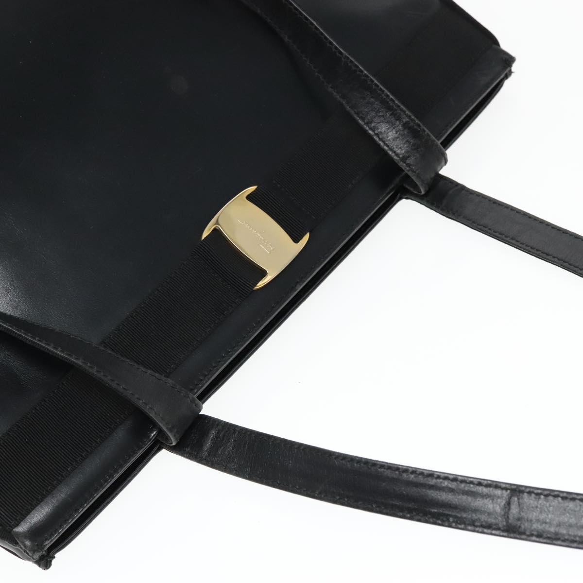 Salvatore Ferragamo Shoulder Bag Leather Black Gold Auth 93193