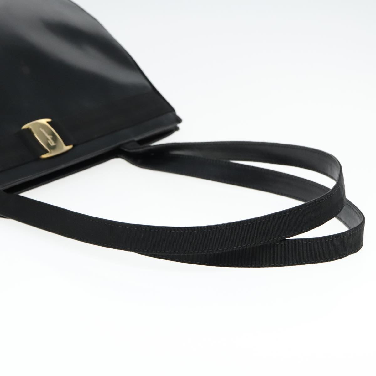 Salvatore Ferragamo Shoulder Bag Leather Black Gold Auth 93193