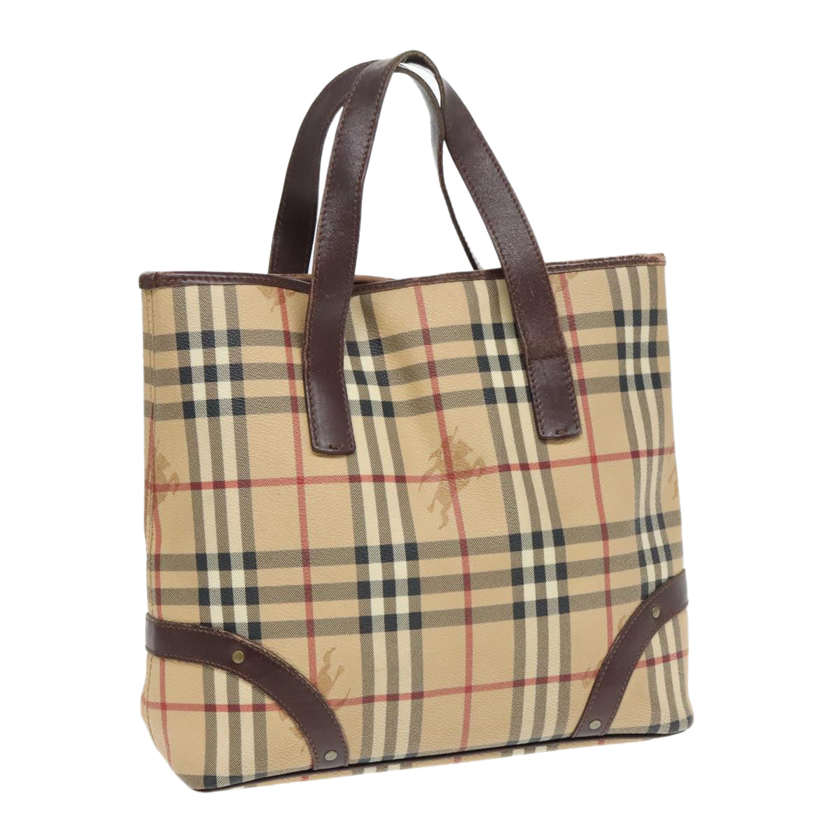 BURBERRY Nova Check Hand Bag PVC Beige Auth 93196