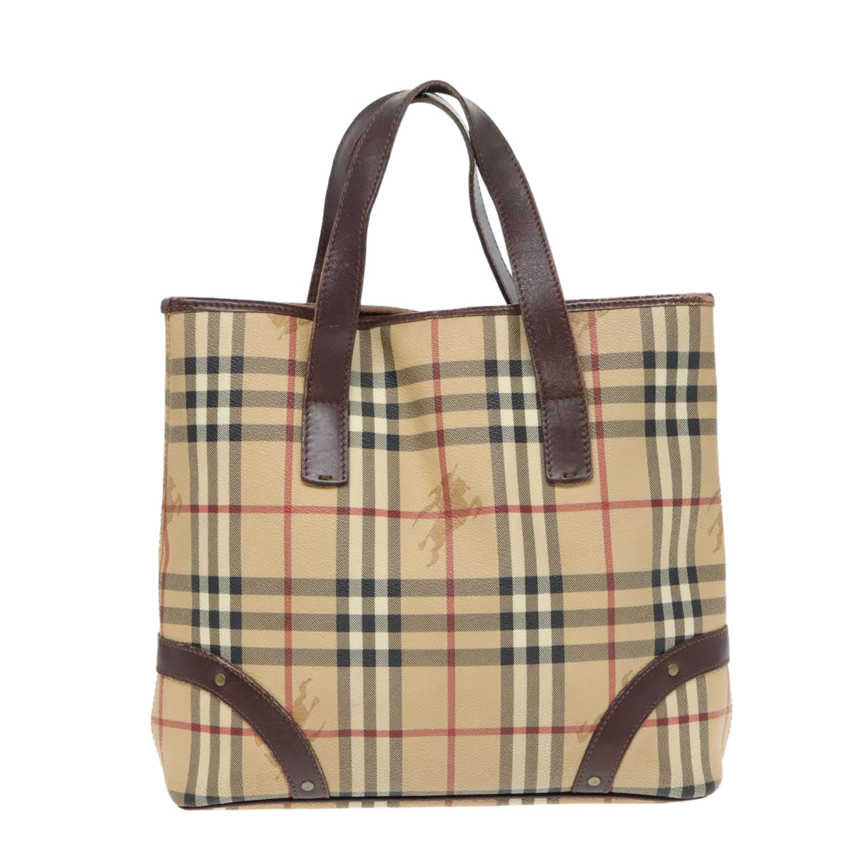 BURBERRY Nova Check Hand Bag PVC Beige Auth 93196