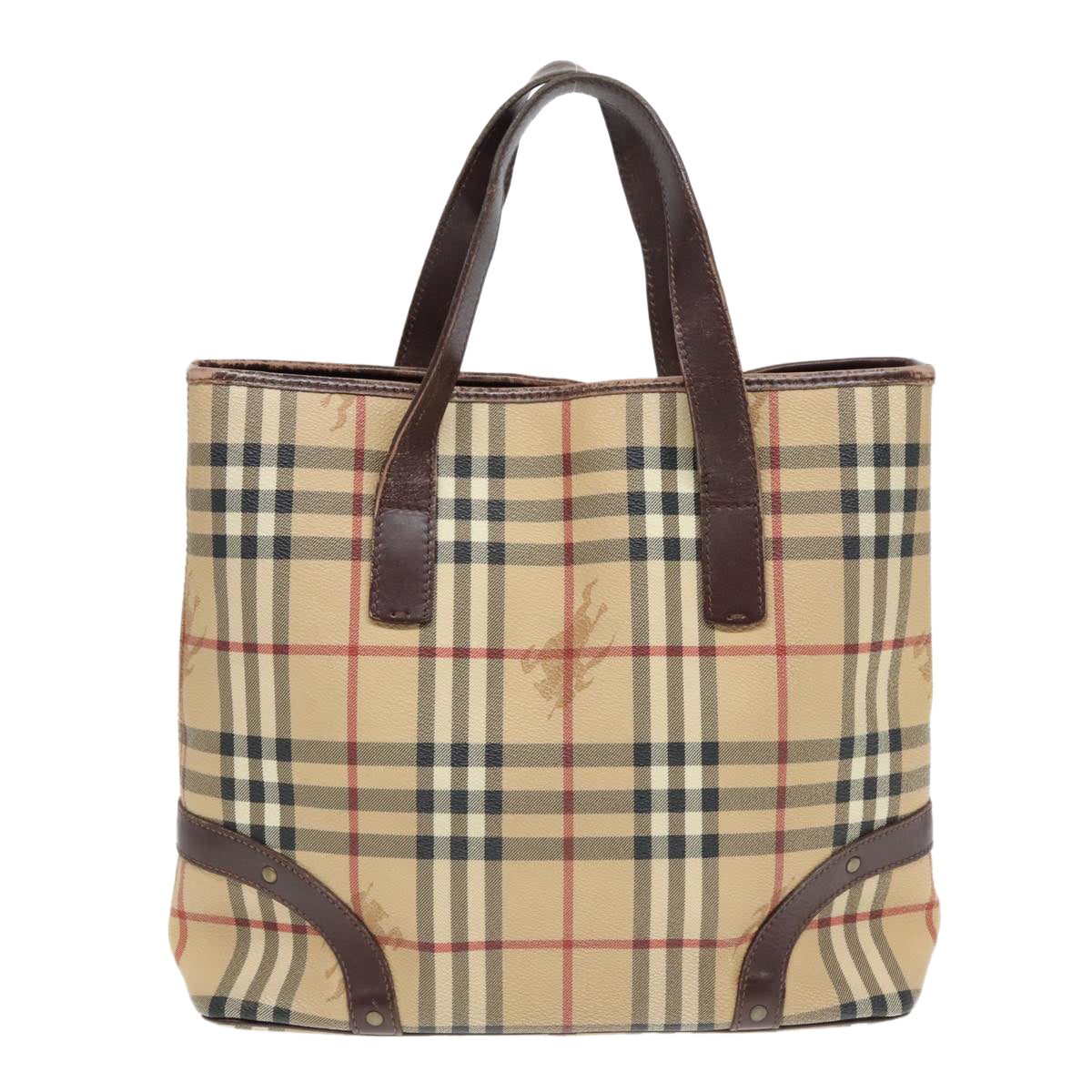 BURBERRY Nova Check Hand Bag PVC Beige Auth 93196