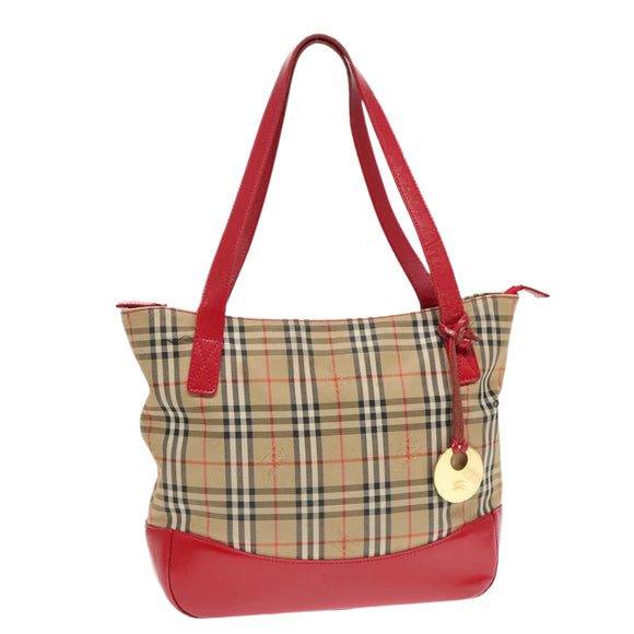 Burberry Nova Check Handtas Canvas Leer Beige Rood goud Auth 93197
