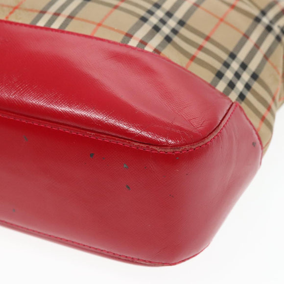 Burberry Nova Check Handtas Canvas Leer Beige Rood goud Auth 93197