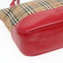 Burberrys Nova Check Hand Bag Canvas Leather Beige Red gold Auth 93197-14