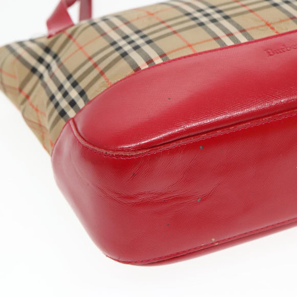 Burberrys Nova Check Hand Bag Canvas Leather Beige Red gold Auth 93197