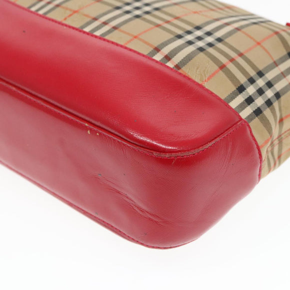 Burberry Nova Check Handtas Canvas Leer Beige Rood goud Auth 93197