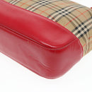 Burberrys Nova Check Hand Bag Canvas Leather Beige Red gold Auth 93197-15