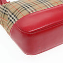 Burberrys Nova Check Hand Bag Canvas Leather Beige Red gold Auth 93197-16