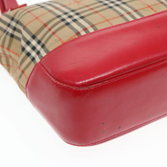 Burberrys Nova Check Hand Bag Canvas Leather Beige Red gold Auth 93197