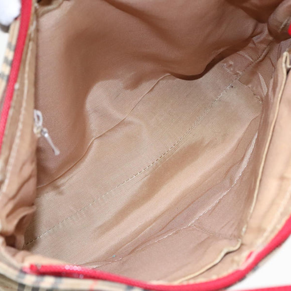 Burberry Nova Check Handtas Canvas Leer Beige Rood goud Auth 93197