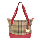 Burberry Nova Check Handtas Canvas Leer Beige Rood goud Auth 93197-13