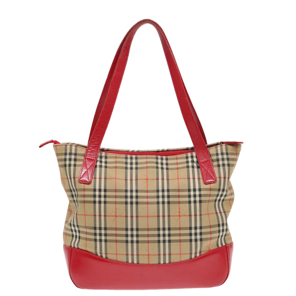 Burberry Nova Check Handtas Canvas Leer Beige Rood goud Auth 93197