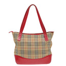 Burberrys Nova Check Hand Bag Canvas Leather Beige Red gold Auth 93197-2