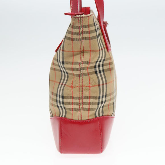 Burberry Nova Check Handtas Canvas Leer Beige Rood goud Auth 93197
