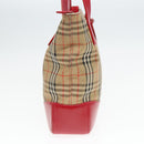 Burberrys Nova Check Hand Bag Canvas Leather Beige Red gold Auth 93197-3