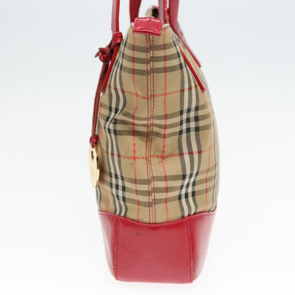 Burberry Nova Check Handtas Canvas Leer Beige Rood goud Auth 93197