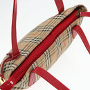 Burberrys Nova Check Hand Bag Canvas Leather Beige Red gold Auth 93197-6