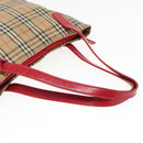 Burberrys Nova Check Hand Bag Canvas Leather Beige Red gold Auth 93197-7